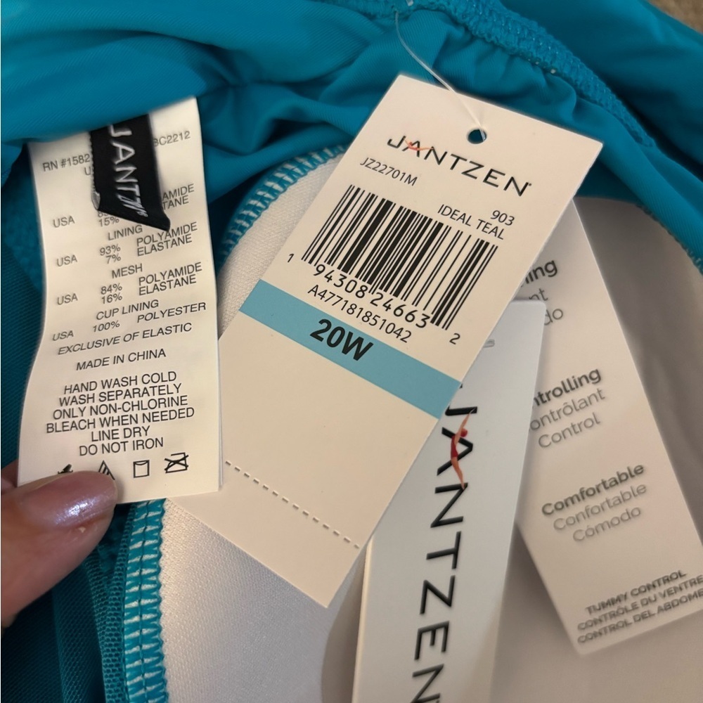 Women's Jantzen Maillot One-Pc Teal/Turquoise Swimsuit Sz 20 - Picture 3 of 6
